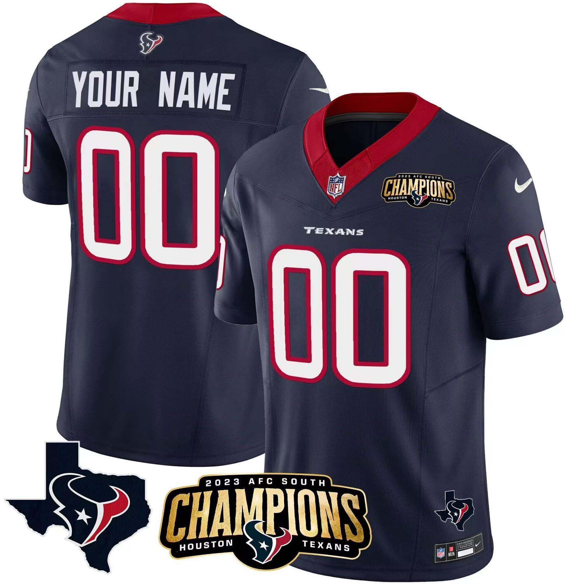 Men's Houston Texans Active Player Custom Navy 2023 F.U.S.E. AFC South Champions Patch And Team Logo Patch Limited Stitched Football Jersey Men's Houston Texans Active Player Custom Navy 2023 F.U.S.E. AFC South Champions Patch And Team Logo Patch Limited Stitched Football Jersey